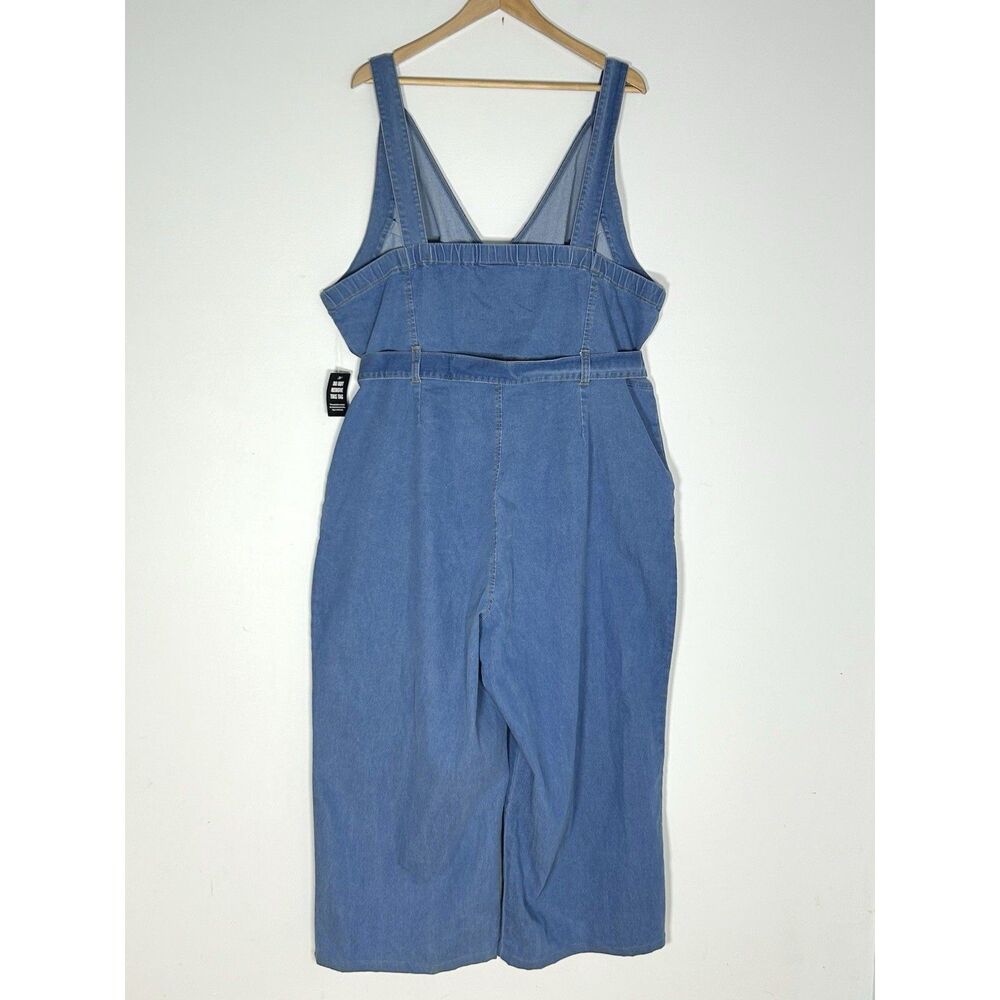 NWT Y2K Chambray Denim Jumpsuit Wide Leg Belted Utility Minimalist Plus 24 - Picture 2 of 8